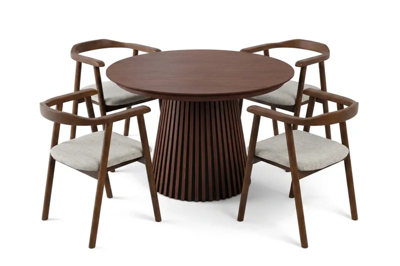 Spisegruppe Bark Peyra 120-220 cm Valnød Valnød/Beige - Møbler - Borde - Spisebordssæt