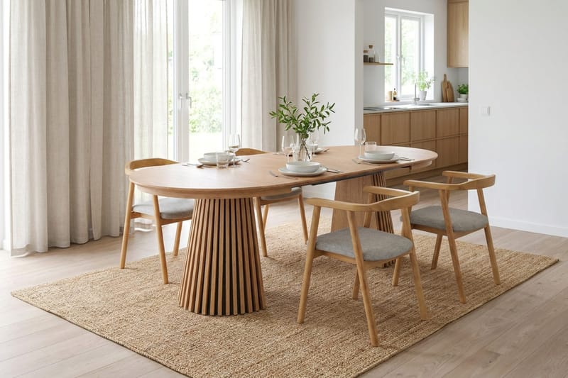 Spisegruppe Bark Peyra 120-220 cm Eg Eg/Beige - Møbler - Borde - Spisebordssæt