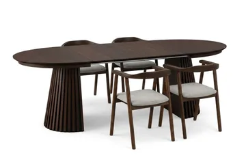 Spisegruppe Bark Peyra 120-220 cm Røget eg Røget eg/Beige - Røget eg - Møbler - Borde - Spisebordssæt