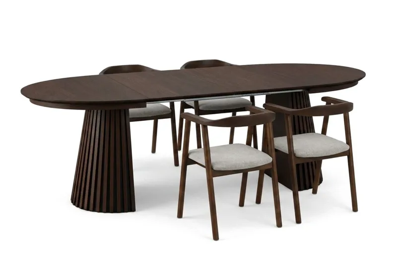 Spisegruppe Bark Peyra 120-220 cm Røget eg Røget eg/Beige - Møbler - Borde - Spisebordssæt