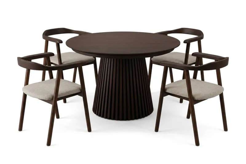 Spisegruppe Bark Peyra 120-220 cm Røget eg Røget eg/Beige - Møbler - Borde - Spisebordssæt
