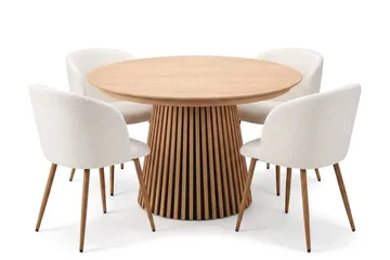 Spisegruppe Bark Peyra 120-220 cm Eg Hvid bouclé/Metalben brun - Eg - Møbler - Borde - Spisebordssæt