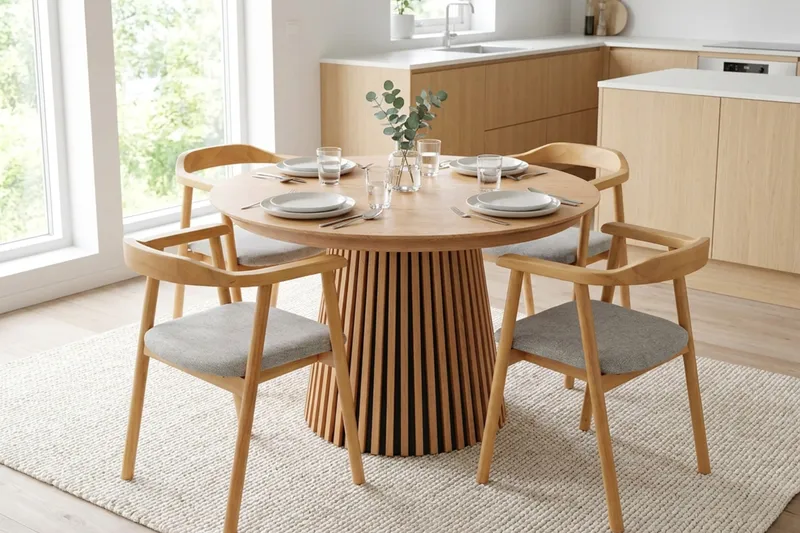 Spisegruppe Bark Peyra 120-220 cm Eg Eg/Beige - Møbler - Borde - Spisebordssæt