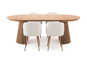 Spisegruppe Bark Peyra 120-220 cm Eg Hvid bouclé/Metalben brun - Eg - Møbler - Borde - Spisebordssæt