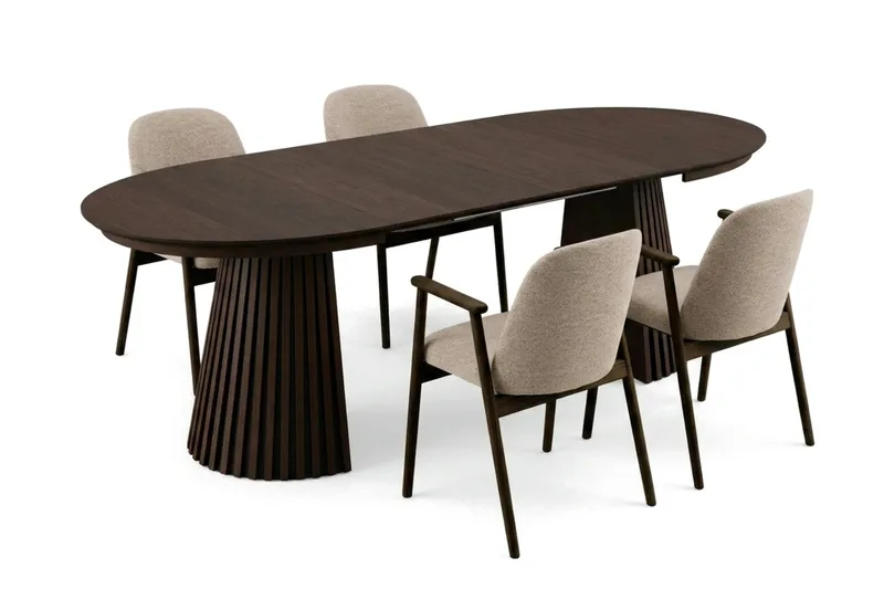 Spisegruppe Bark Peyra 120-220 cm Røget eg Mørkebrun/Greige - Møbler - Borde - Spisebordssæt