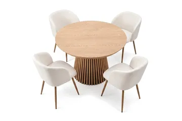 Spisegruppe Bark Peyra 120-220 cm Eg Hvid bouclé/Metalben brun - Eg - Møbler - Borde - Spisebordssæt