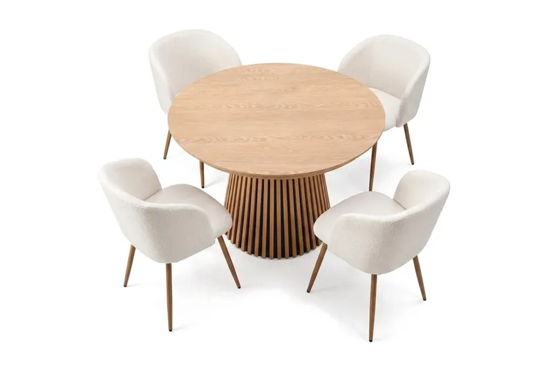 Spisegruppe Bark Peyra 120-220 cm Eg Hvid bouclé/Metalben brun - Møbler - Borde - Spisebordssæt