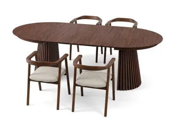 Spisegruppe Bark Peyra 120-220 cm Valnød Valnød/Beige - Valnød - Møbler - Borde - Spisebordssæt