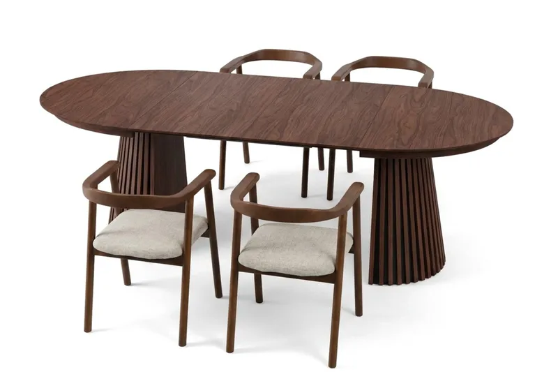 Spisegruppe Bark Peyra 120-220 cm Valnød Valnød/Beige - Møbler - Borde - Spisebordssæt