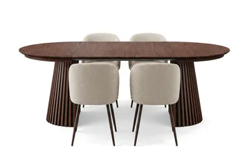 Spisegruppe Bark Peyra 120-220 cm Valnød Hvid bouclé/Metalben valnød - Valnød - Møbler - Borde - Spisebordssæt