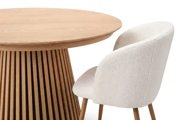 Spisegruppe Bark Peyra 120-220 cm Eg Hvid bouclé/Metalben brun - Eg - Møbler - Borde - Spisebordssæt