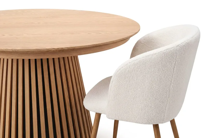 Spisegruppe Bark Peyra 120-220 cm Eg Hvid bouclé/Metalben brun - Møbler - Borde - Spisebordssæt