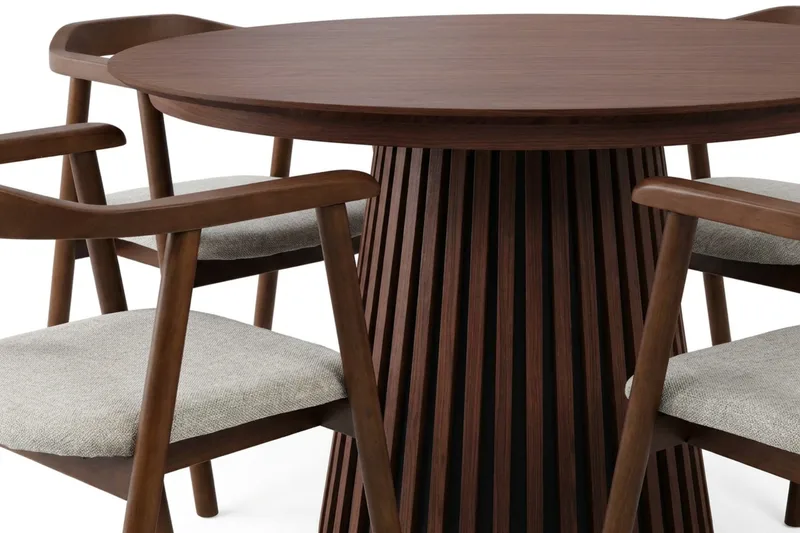 Spisegruppe Bark Peyra 120-220 cm Valnød Valnød/Beige - Møbler - Borde - Spisebordssæt