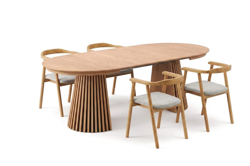 Spisegruppe Bark Peyra 120-220 cm Eg Eg/Beige - Møbler - Borde - Spisebordssæt