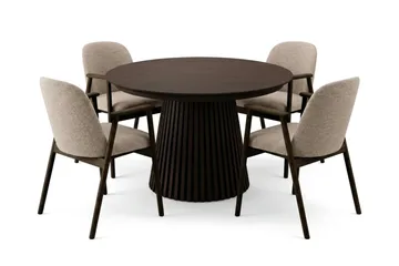 Spisegruppe Bark Peyra 120-220 cm Røget eg Mørkebrun/Greige - Røget eg - Møbler - Borde - Spisebordssæt
