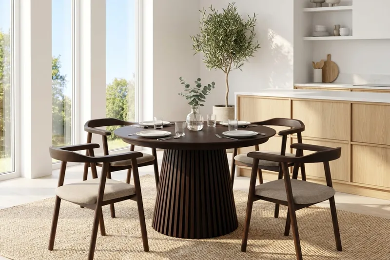 Spisegruppe Bark Peyra 120-220 cm Røget eg Røget eg/Beige - Møbler - Borde - Spisebordssæt
