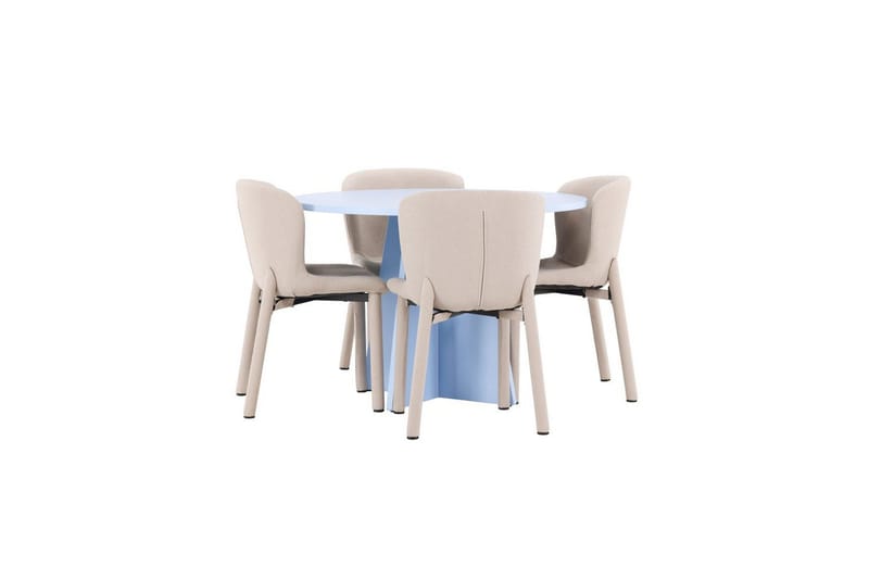 Spisegruppe Bootcut Rundt 110 cm Babyblå med 4 stk. Astoria Stole Beige - Beige - Møbler - Borde - Spisebordssæt