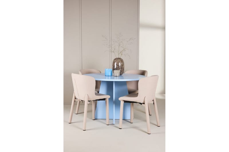 Spisegruppe Bootcut Rundt 110 cm Babyblå med 4 stk. Astoria Stole Beige - Beige - Møbler - Borde - Spisebordssæt