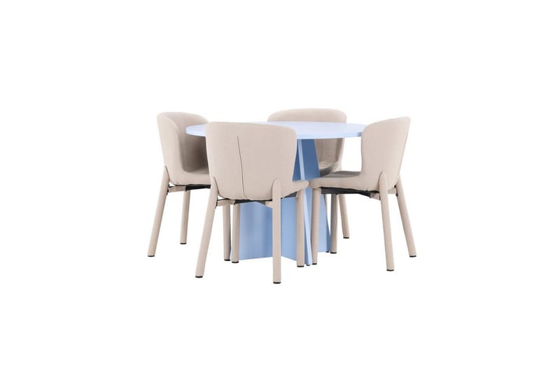 Spisegruppe Bootcut Rundt 110 cm Babyblå med 4 stk. Astoria Stole Beige - Beige - Møbler - Borde - Spisebordssæt
