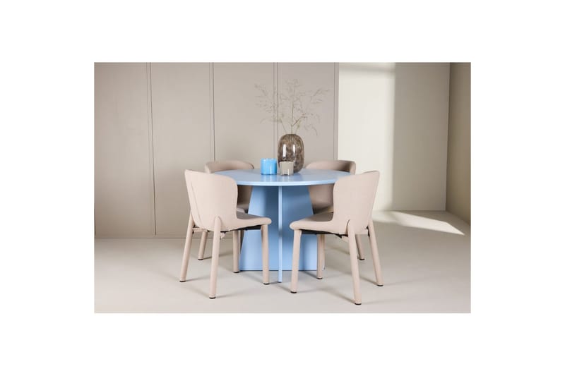 Spisegruppe Bootcut Rundt 110 cm Babyblå med 4 stk. Astoria Stole Beige - Beige - Møbler - Borde - Spisebordssæt