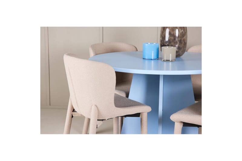 Spisegruppe Bootcut Rundt 110 cm Babyblå med 4 stk. Astoria Stole Beige - Beige - Møbler - Borde - Spisebordssæt