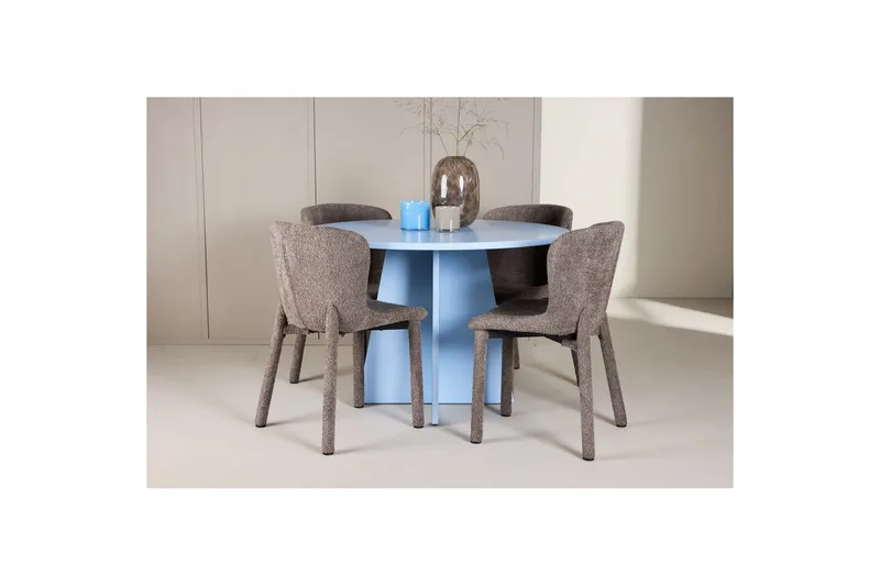 Spisegruppe Bootcut Rundt 110 cm Babyblå med 4 stk. Astoria Stole Brun - Brun - Møbler - Borde - Spisebordssæt