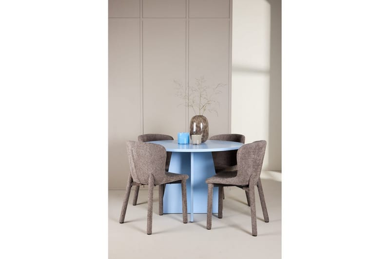 Spisegruppe Bootcut Rundt 110 cm Babyblå med 4 stk. Astoria Stole Brun - Brun - Møbler - Borde - Spisebordssæt