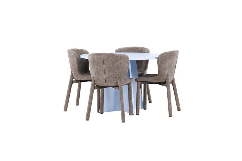 Spisegruppe Bootcut Rundt 110 cm Babyblå med 4 stk. Astoria Stole Brun - Brun - Møbler - Borde - Spisebordssæt