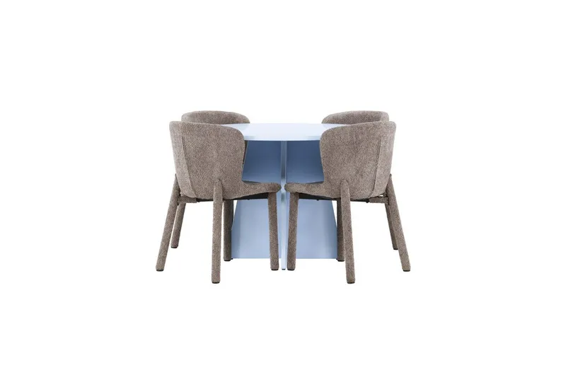 Spisegruppe Bootcut Rundt 110 cm Babyblå med 4 stk. Astoria Stole Brun, Brun