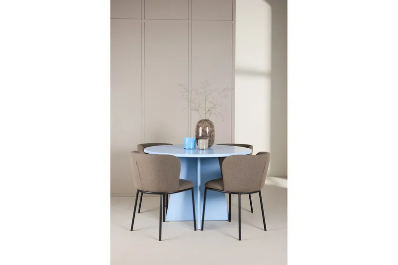 Spisegruppe Bootcut Rundt 110 cm Babyblå med 4 stk. Edina Stole Sort / Brun - Sort / Brun - Møbler - Borde - Spisebordssæt