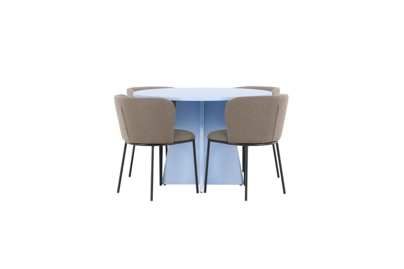 Spisegruppe Bootcut Rundt 110 cm Babyblå med 4 stk. Edina Stole Sort / Brun, Sort / Brun