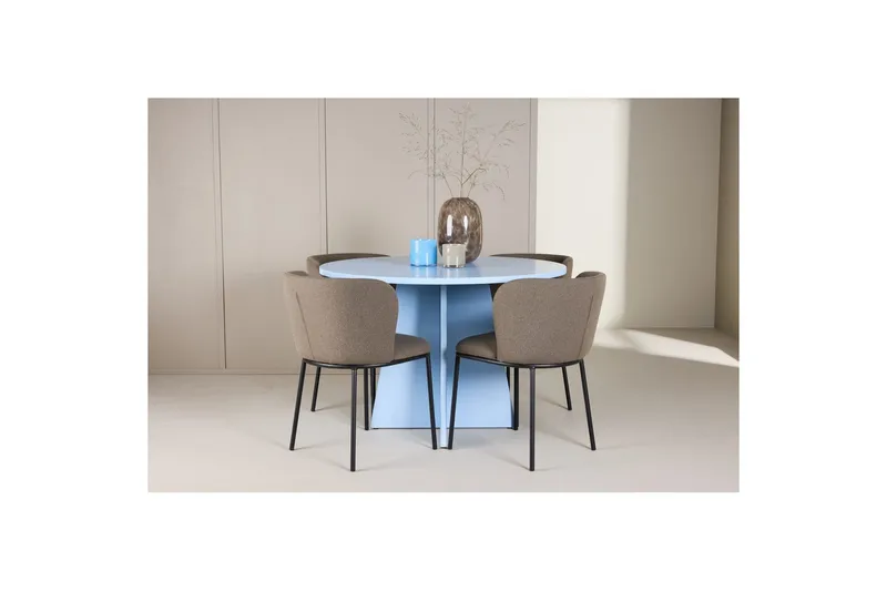 Spisegruppe Bootcut Rundt 110 cm Babyblå med 4 stk. Edina Stole Sort / Brun - Sort / Brun - Møbler - Borde - Spisebordssæt