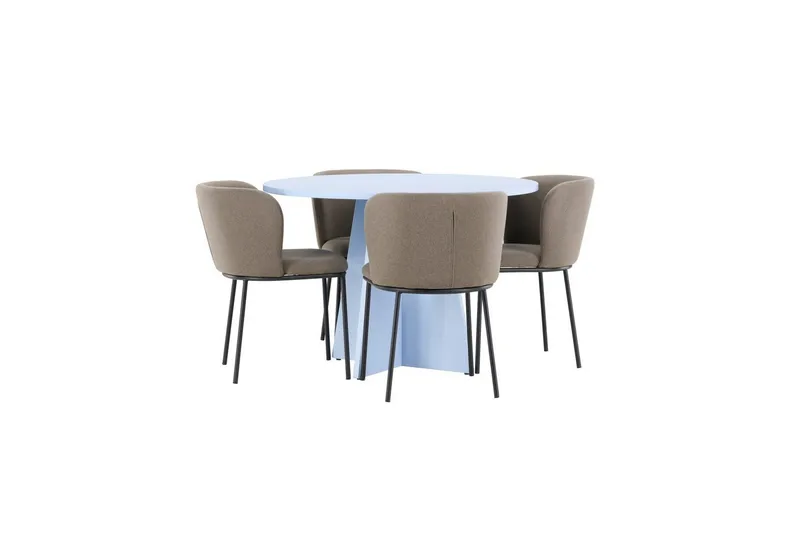 Spisegruppe Bootcut Rundt 110 cm Babyblå med 4 stk. Edina Stole Sort / Brun - Sort / Brun - Møbler - Borde - Spisebordssæt