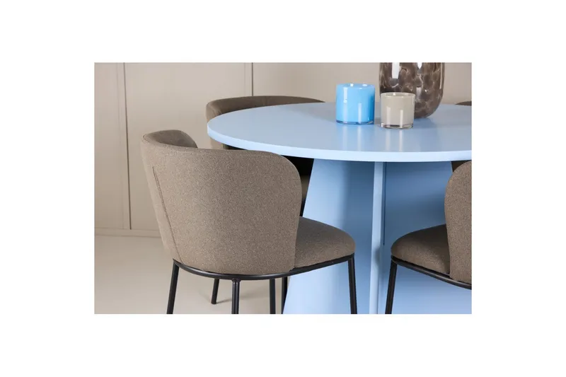 Spisegruppe Bootcut Rundt 110 cm Babyblå med 4 stk. Edina Stole Sort / Brun - Sort / Brun - Møbler - Borde - Spisebordssæt