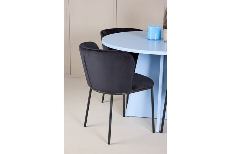 Spisegruppe Bootcut Rundt 110 cm Babyblå med 4 stk. Edina Stole Sort - Sort - Møbler - Borde - Spisebordssæt