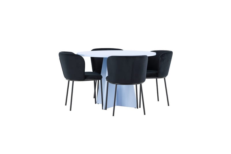Spisegruppe Bootcut Rundt 110 cm Babyblå med 4 stk. Edina Stole Sort - Sort - Møbler - Borde - Spisebordssæt