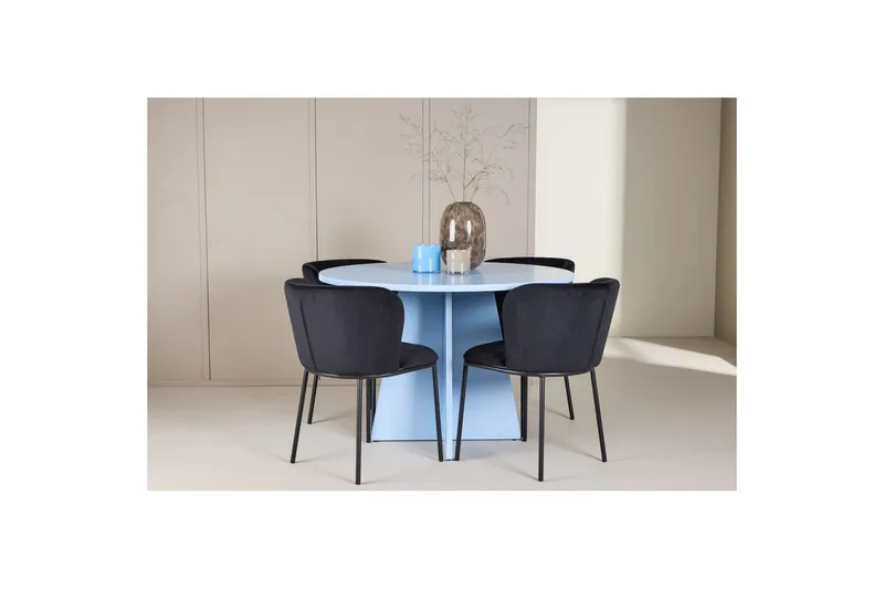Spisegruppe Bootcut Rundt 110 cm Babyblå med 4 stk. Edina Stole Sort - Sort - Møbler - Borde - Spisebordssæt