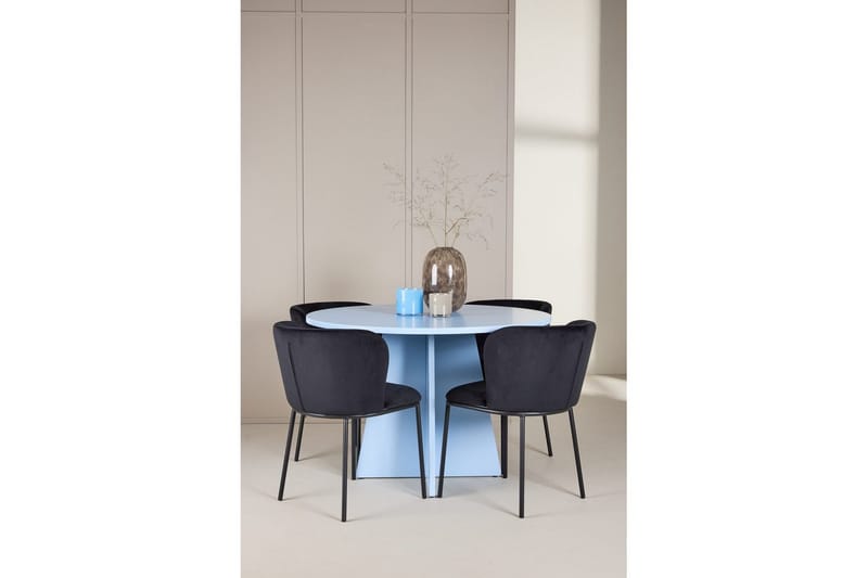 Spisegruppe Bootcut Rundt 110 cm Babyblå med 4 stk. Edina Stole Sort - Sort - Møbler - Borde - Spisebordssæt