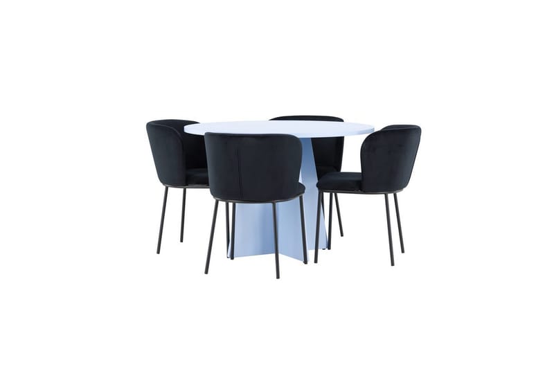 Spisegruppe Bootcut Rundt 110 cm Babyblå med 4 stk. Edina Stole Sort - Sort - Møbler - Borde - Spisebordssæt