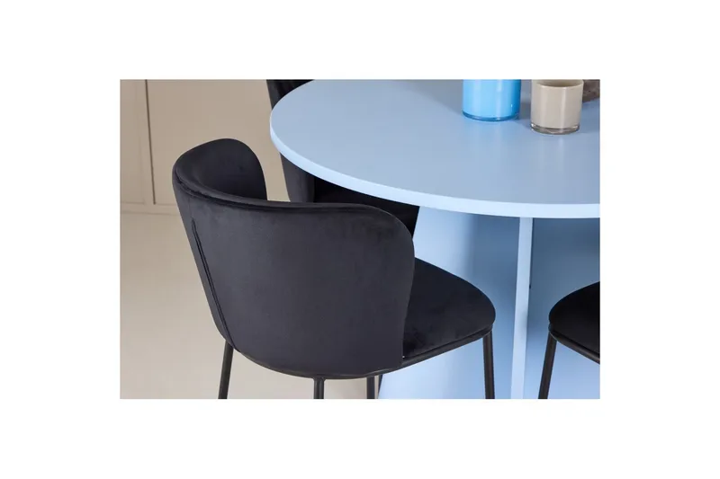 Spisegruppe Bootcut Rundt 110 cm Babyblå med 4 stk. Edina Stole Sort - Sort - Møbler - Borde - Spisebordssæt