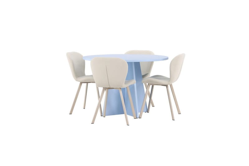 Spisegruppe Bootcut Rundt 110 cm Babyblå med 4 stk. Lilja Stole - Møbler - Borde - Spisebordssæt