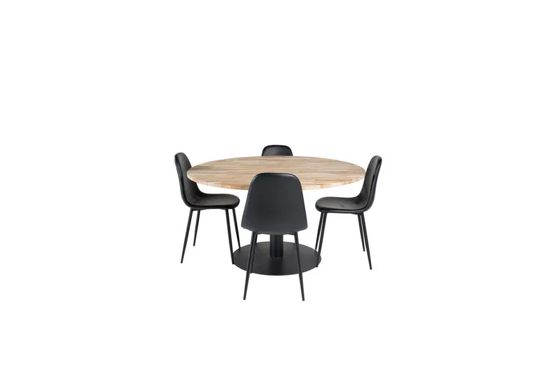 Spisegruppe Cirebon Rund 140 cm Teak / Sort med 4 stk. Polar Stole, undefined