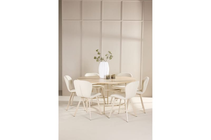 Spisegruppe Copenhagen Rundt 140 cm Hvid/Beige med 6 Lilja Stole - Møbler - Borde - Spisebordssæt