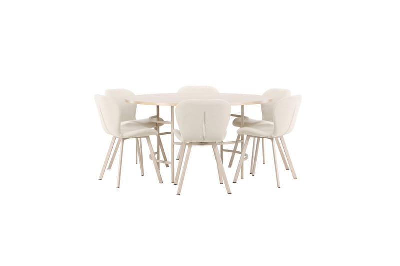 Spisegruppe Copenhagen Rundt 140 cm Hvid/Beige med 6 Lilja Stole - Møbler - Borde - Spisebordssæt