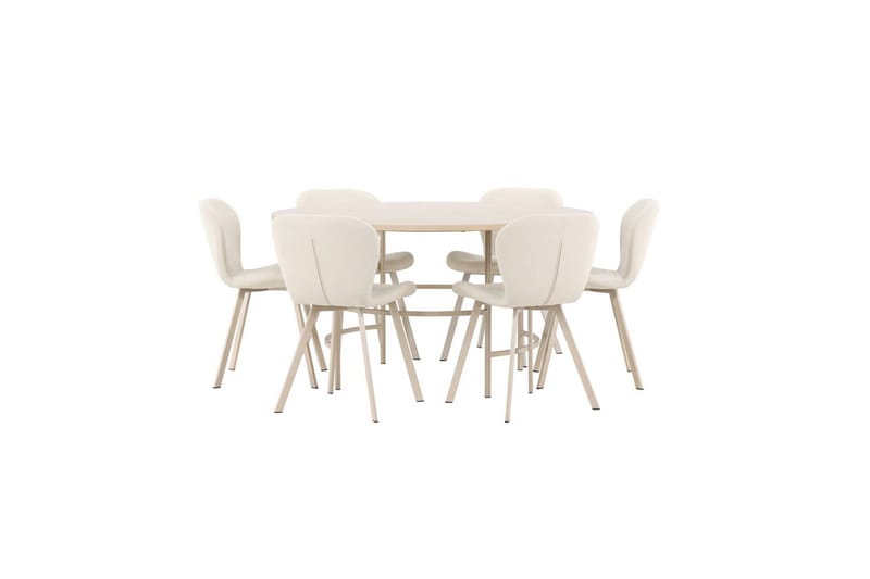 Spisegruppe Copenhagen Rundt 140 cm Hvid/Beige med 6 Lilja Stole - Møbler - Borde - Spisebordssæt