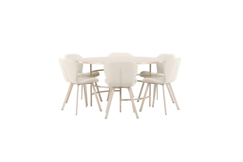 Spisegruppe Copenhagen Rundt 140 cm Hvid/Beige med 6 Lilja Stole - Møbler - Borde - Spisebordssæt