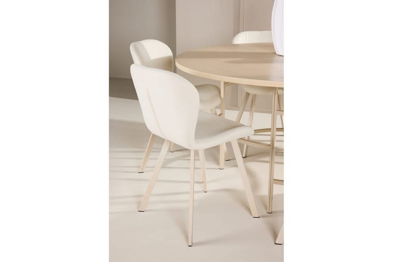 Spisegruppe Copenhagen Rundt 140 cm Hvid/Beige med 6 Lilja Stole - Møbler - Borde - Spisebordssæt