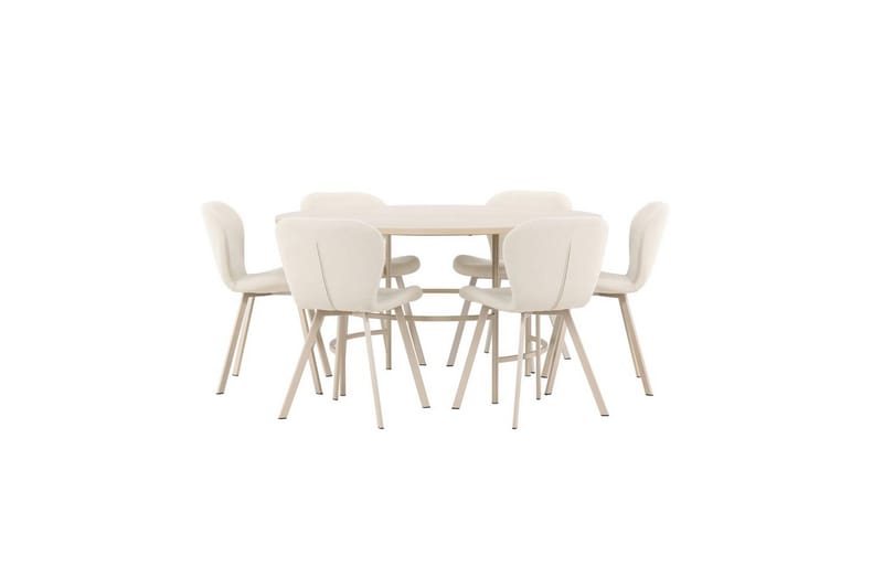 Spisegruppe Copenhagen Rundt 140 cm Hvid/Beige med 6 Lilja Stole - Møbler - Borde - Spisebordssæt