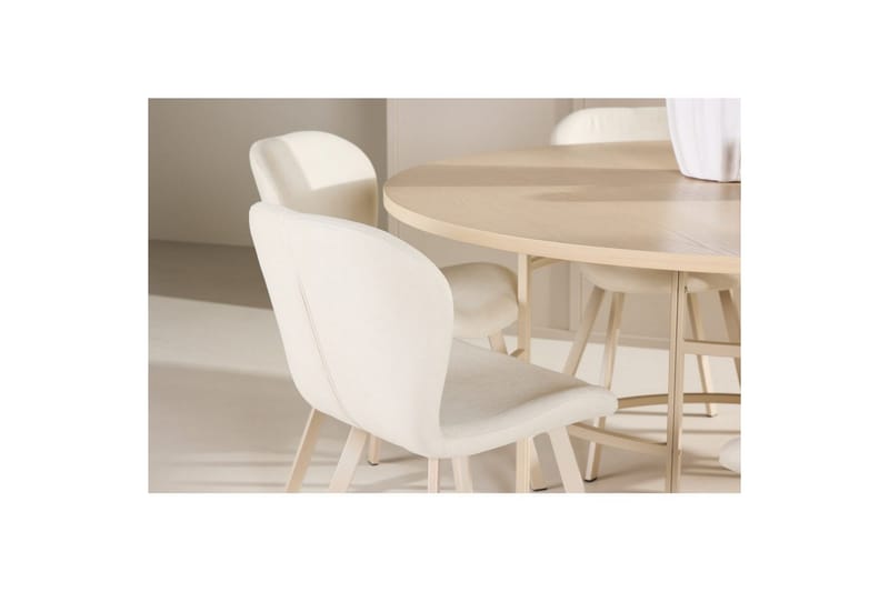 Spisegruppe Copenhagen Rundt 140 cm Hvid/Beige med 6 Lilja Stole - Møbler - Borde - Spisebordssæt