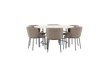 Spisegruppe Copenhagen Rundt 140 cm Hvid/Sort med 6 Edina Stole Sort / Brun - Sort / Brun - Møbler - Borde - Spisebordssæt